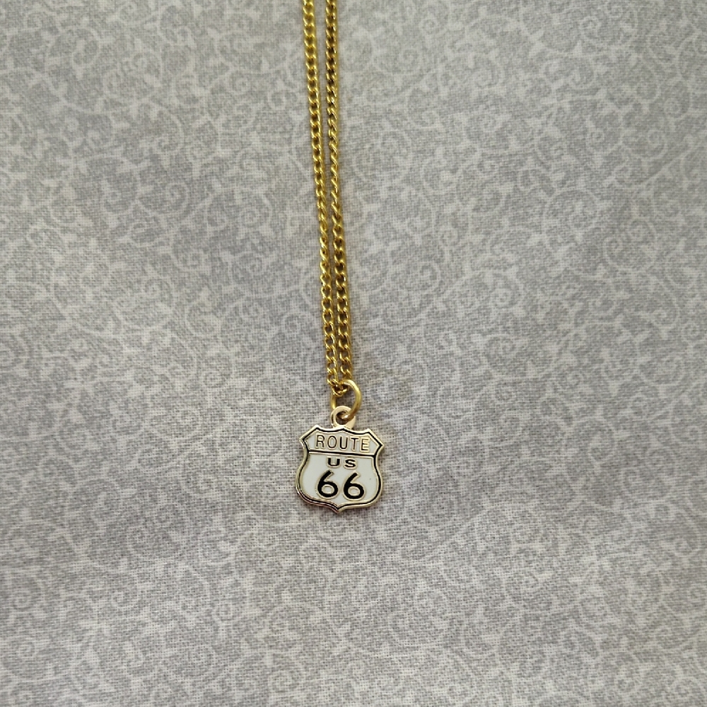Gold Route 66 Pendant Necklace